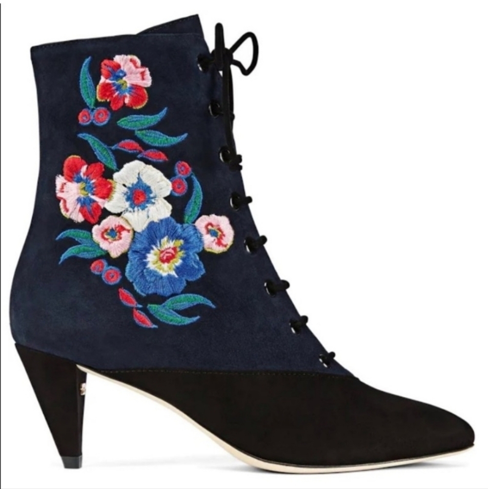 Tory Burch Cassidy Embroidered Ankle Boots 10